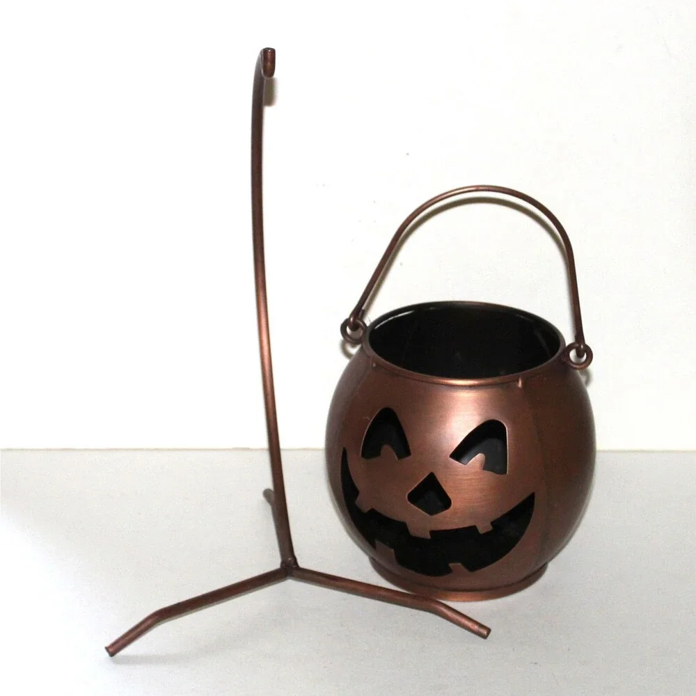 Ganz Pumpkin Hanging Jack O Lantern on Stand copper finish large Halloween 11.5